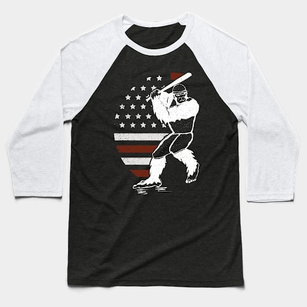 Bigfoot Baseball American Flag Baseball T-Shirt by Tesszero